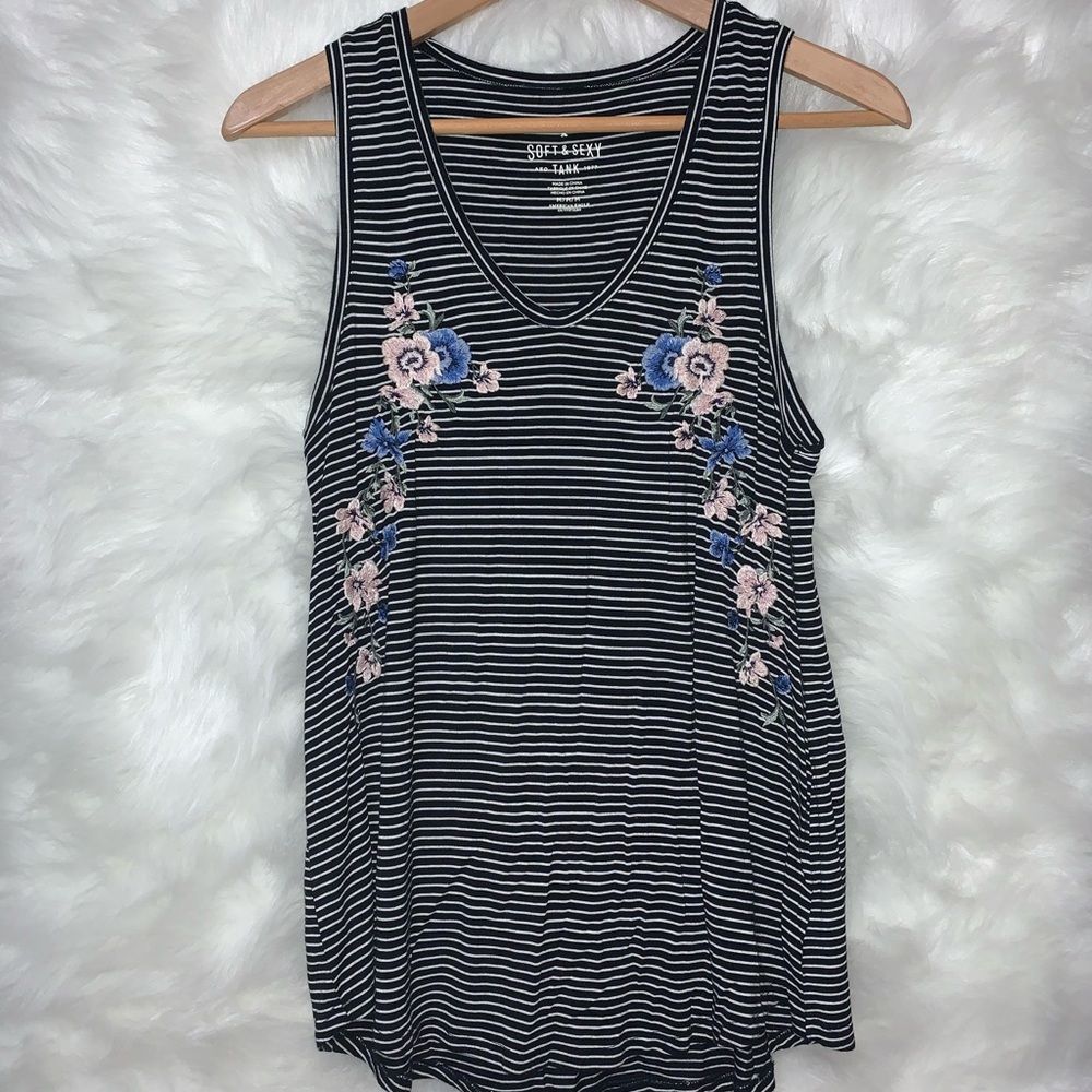 American Eagle Striped Floral Tank Top